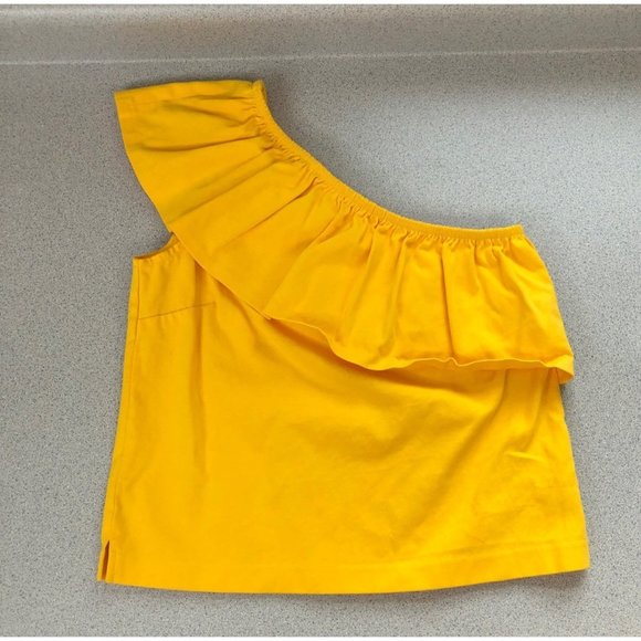 J. Crew Tops - J. Crew Women One Shoulder Yellow Ruffle Cotton Top Size XS